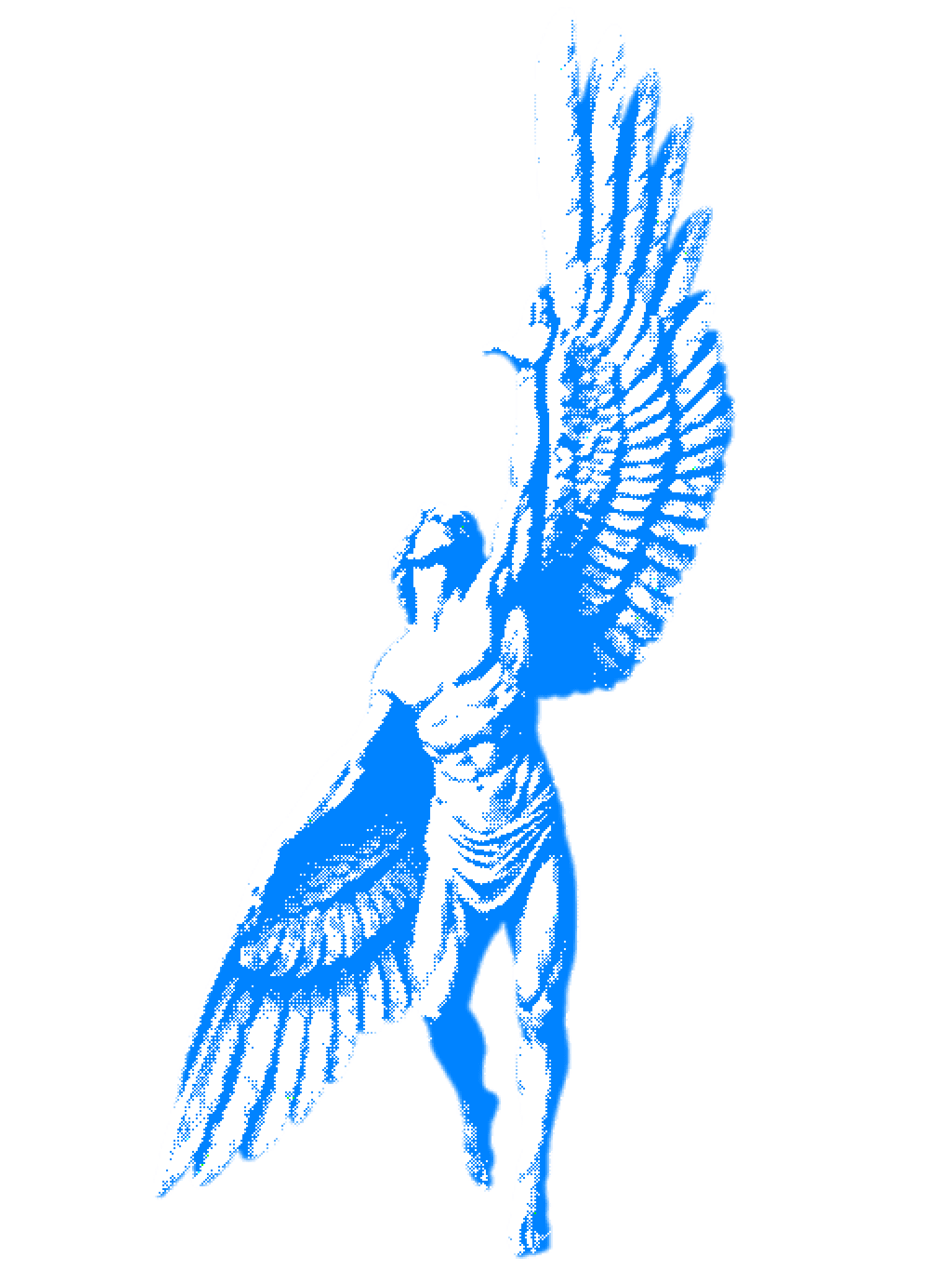 Icarus climbing steadily skyward, wings holding a sustained ascent
